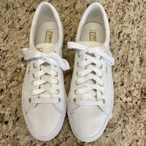Women’s White Leather Keds Size 8 ½ Gold Grommets